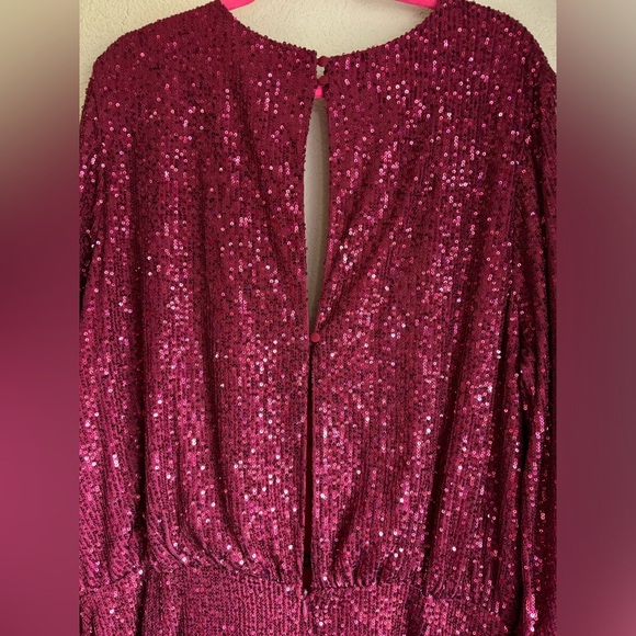 NWT ASOS Burgundy Red Sequin 3/4 Sleeve Wrap Midi Maxi Formal Cocktail Dress 22 - Picture 10 of 16